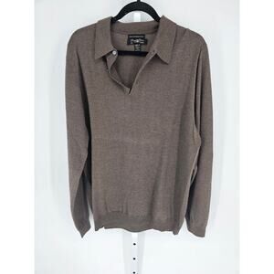 Pronto Uomo Mens Long Sleeve Polo Taupe Fine Merino Wool Sweater Size 2XLT